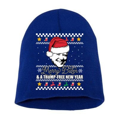 Merry Biden And A Trumpfree New Year Ugly Christmas Gift Short Acrylic Beanie