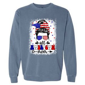 Messy Bun All American Flag Mom 4th Of July Mama Mimi Gift Garment-Dyed Sweatshirt