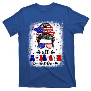 Messy Bun All American Flag Mom 4th Of July Mama Mimi Gift T-Shirt