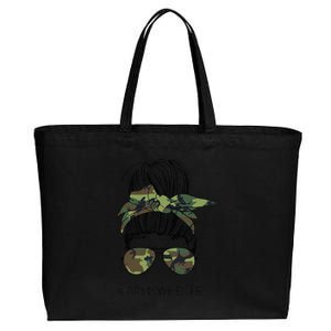 Messy Bun Army Wife Life Camo Print Sunglasses Mothers Day Cotton Canvas Jumbo Tote