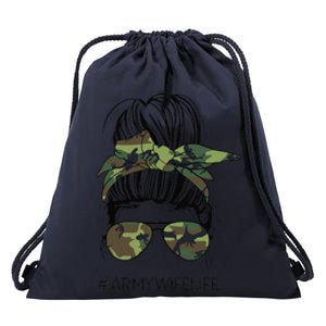 Messy Bun Army Wife Life Camo Print Sunglasses Mothers Day Drawstring Bag