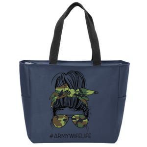 Messy Bun Army Wife Life Camo Print Sunglasses Mothers Day Zip Tote Bag