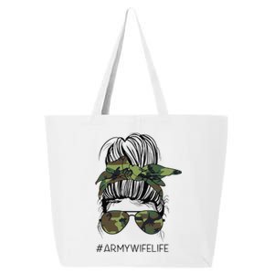 Messy Bun Army Wife Life Camo Print Sunglasses Mothers Day 25L Jumbo Tote