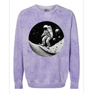 Moon Boarding Astronaut Funny Colorblast Crewneck Sweatshirt