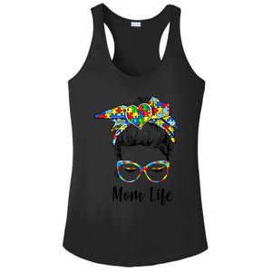 Messy Bun Autism Mom Life Puzzle Pieces Autism Awareness Gift Ladies PosiCharge Competitor Racerback Tank