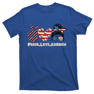 Messy Bun America Flag Peace Love America 4th Of July Gift T-Shirt