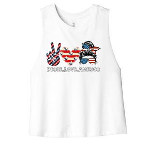 Messy Bun America Flag Peace Love America 4th Of July Gift Women's Racerback Cropped Tank