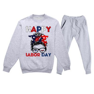 Messy Bun American Flag Labor Day Woman USA Vintage Premium Crewneck Sweatsuit Set