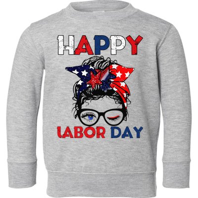 Messy Bun American Flag Labor Day Woman USA Vintage Toddler Sweatshirt