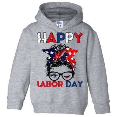 Messy Bun American Flag Labor Day Woman USA Vintage Toddler Hoodie