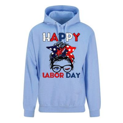 Messy Bun American Flag Labor Day Woman USA Vintage Unisex Surf Hoodie