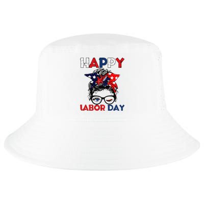 Messy Bun American Flag Labor Day Woman USA Vintage Cool Comfort Performance Bucket Hat