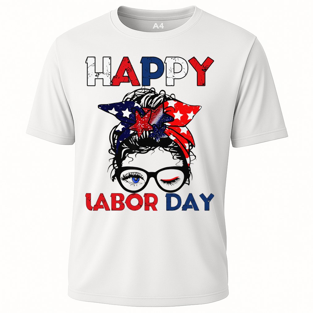 Messy Bun American Flag Labor Day Woman USA Vintage Performance Shirt