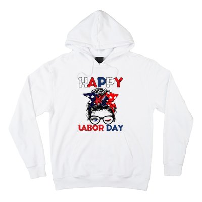 Messy Bun American Flag Labor Day Woman USA Vintage Hoodie