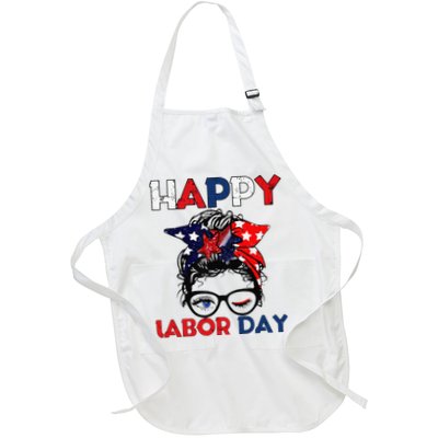 Messy Bun American Flag Labor Day Woman USA Vintage Apron