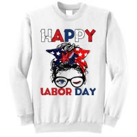 Messy Bun American Flag Labor Day Woman USA Vintage Sweatshirt