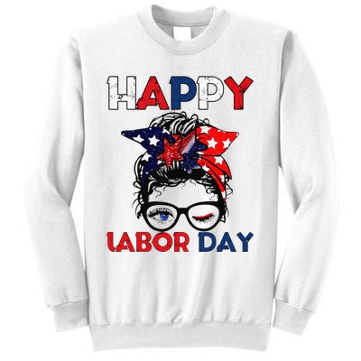 Messy Bun American Flag Labor Day Woman USA Vintage Sweatshirt