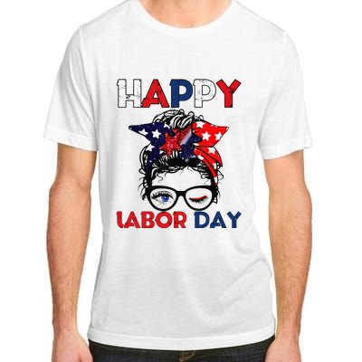 Messy Bun American Flag Labor Day Woman USA Vintage Adult ChromaSoft Performance T-Shirt