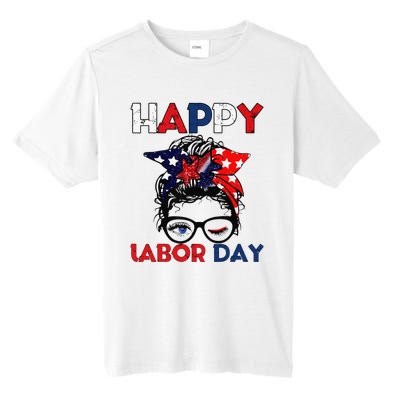 Messy Bun American Flag Labor Day Woman USA Vintage Tall Fusion ChromaSoft Performance T-Shirt