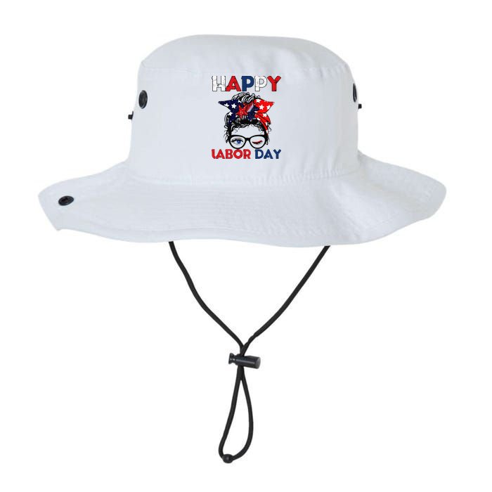 Messy Bun American Flag Labor Day Woman USA Vintage Bucket Hat