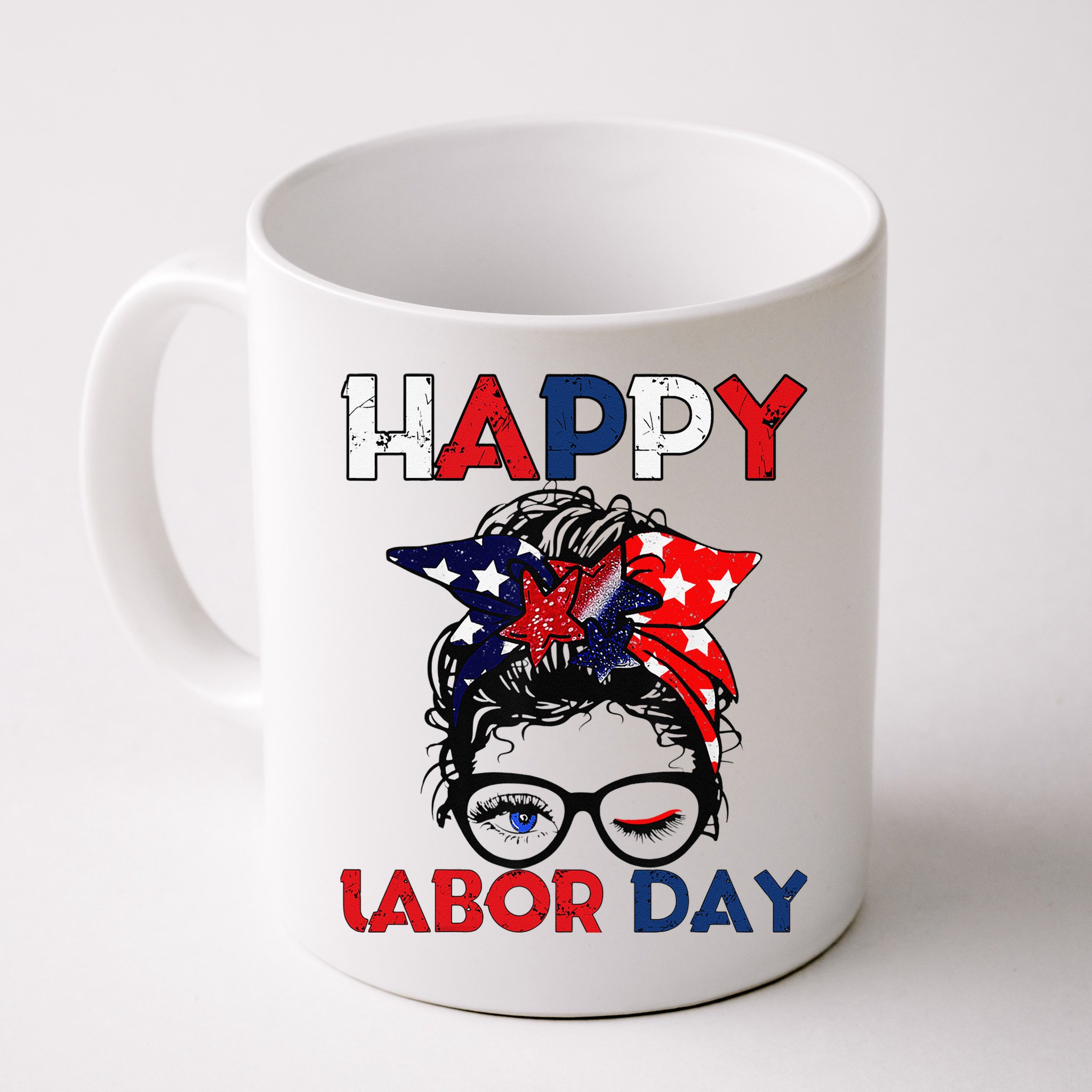 Messy Bun American Flag Labor Day Woman USA Vintage Mug