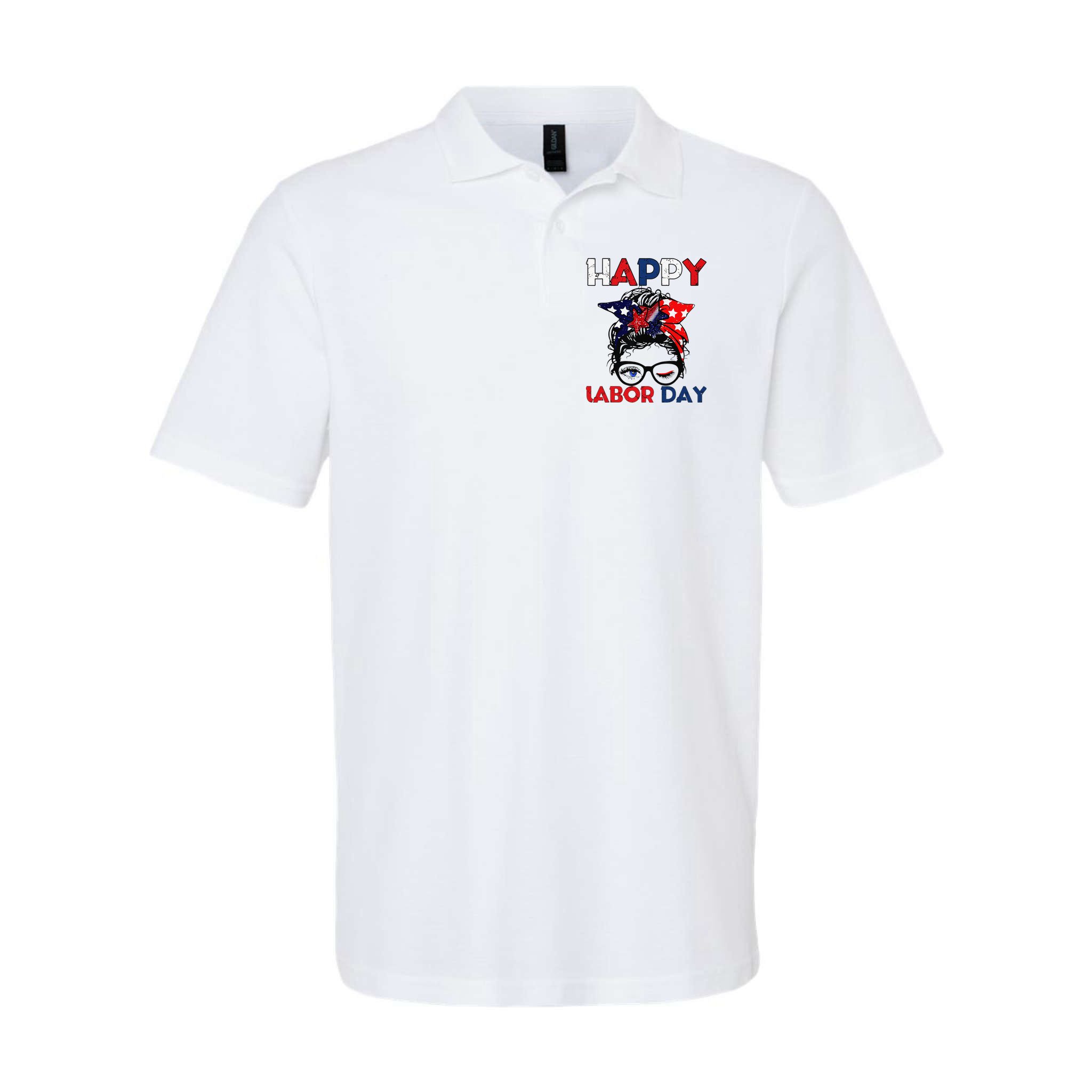 Messy Bun American Flag Labor Day Woman USA Vintage Polo
