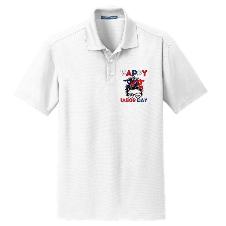 Messy Bun American Flag Labor Day Woman USA Vintage Dry Zone Grid Polo