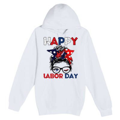 Messy Bun American Flag Labor Day Woman USA Vintage Premium Pullover Hoodie