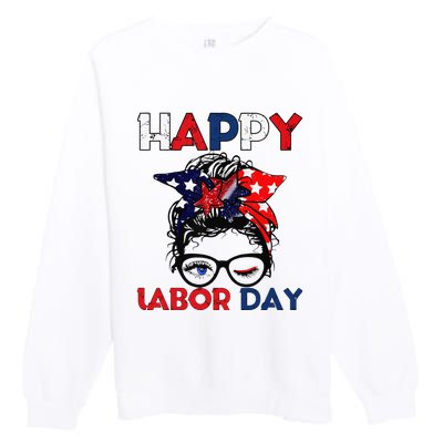 Messy Bun American Flag Labor Day Woman USA Vintage Premium Crewneck Sweatshirt