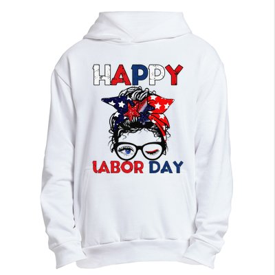 Messy Bun American Flag Labor Day Woman USA Vintage Urban Pullover Hoodie