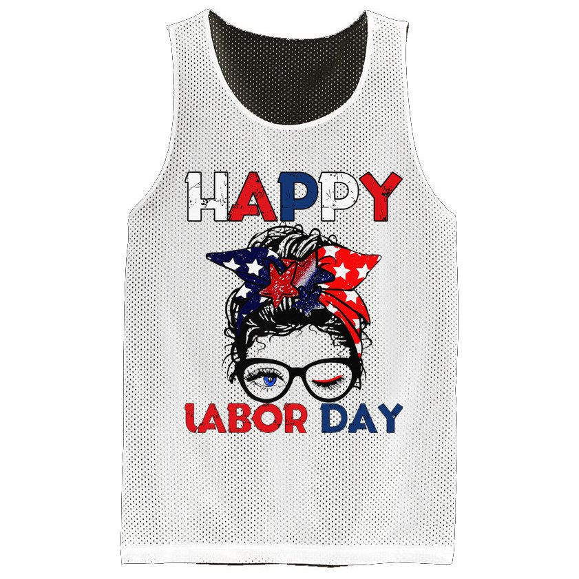 Messy Bun American Flag Labor Day Woman USA Vintage Mesh Reversible Basketball Jersey Tank
