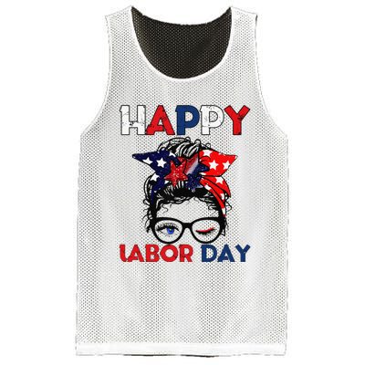 Messy Bun American Flag Labor Day Woman USA Vintage Mesh Reversible Basketball Jersey Tank