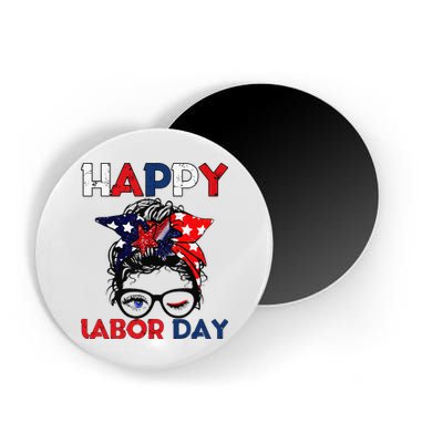 Messy Bun American Flag Labor Day Woman USA Vintage Magnet