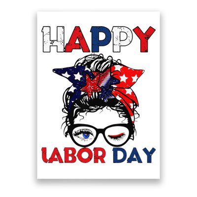 Messy Bun American Flag Labor Day Woman USA Vintage Poster