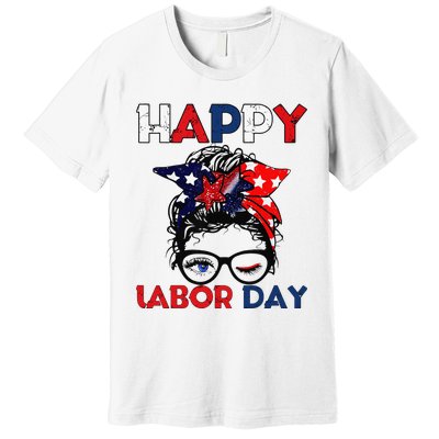 Messy Bun American Flag Labor Day Woman USA Vintage Premium T-Shirt