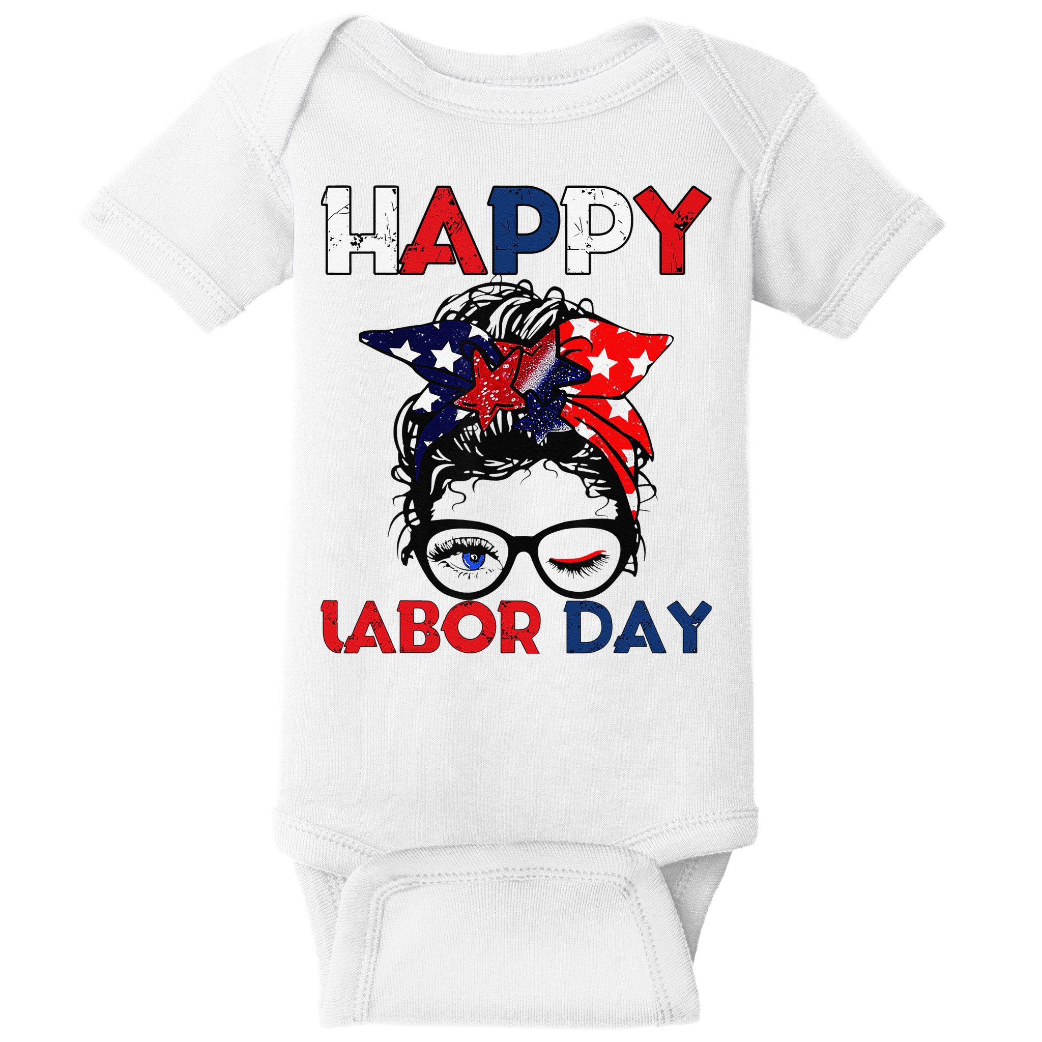 Messy Bun American Flag Labor Day Woman USA Vintage Baby Bodysuit