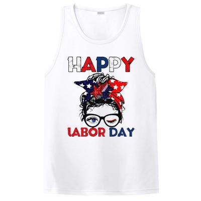 Messy Bun American Flag Labor Day Woman USA Vintage PosiCharge Competitor Tank