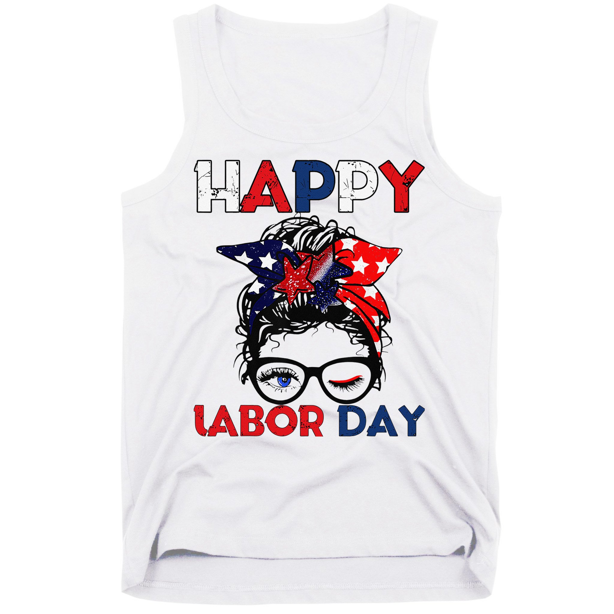 Messy Bun American Flag Labor Day Woman USA Vintage Tank Top