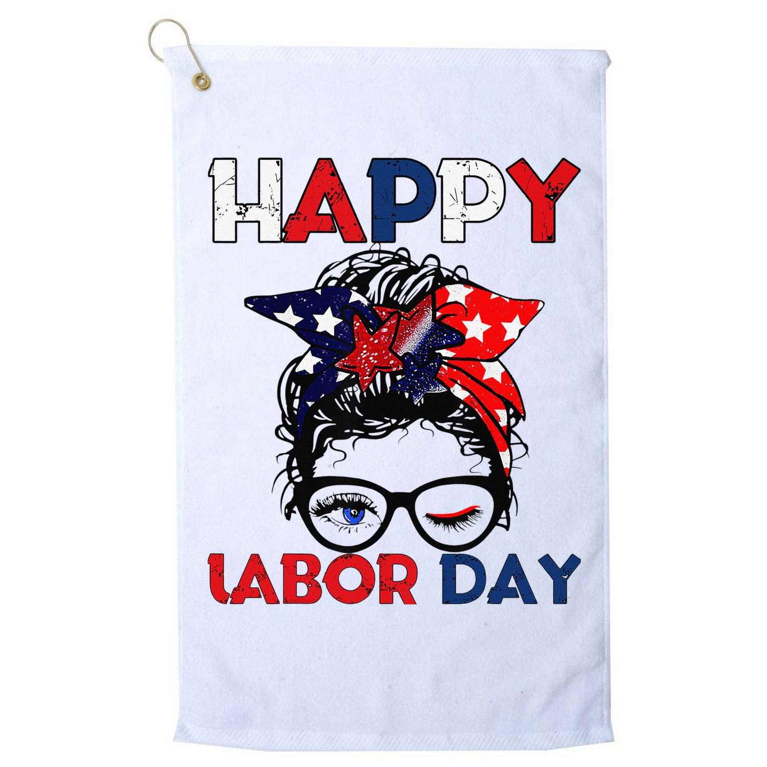 Messy Bun American Flag Labor Day Woman USA Vintage Golf Towel