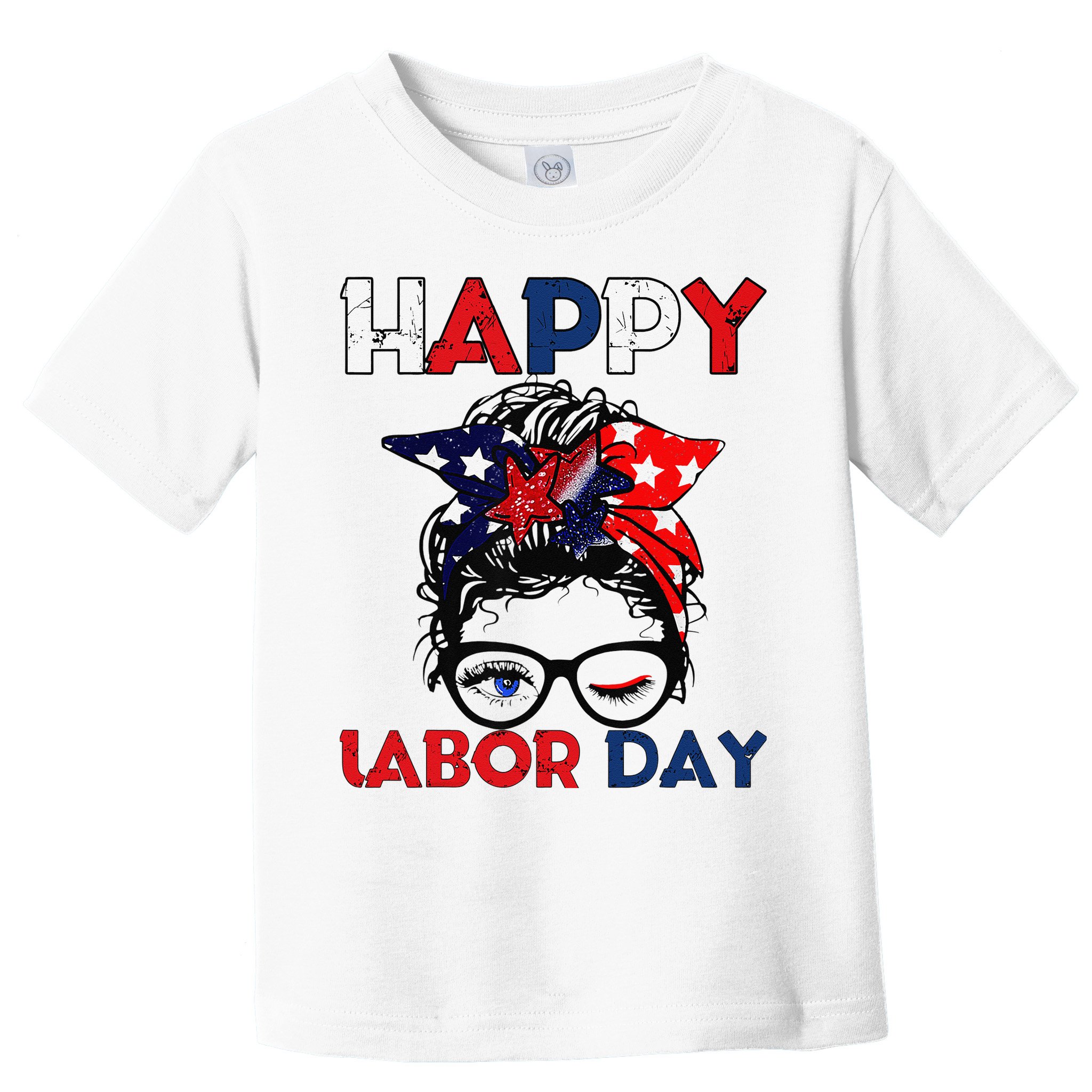 Messy Bun American Flag Labor Day Woman USA Vintage Toddler T-Shirt