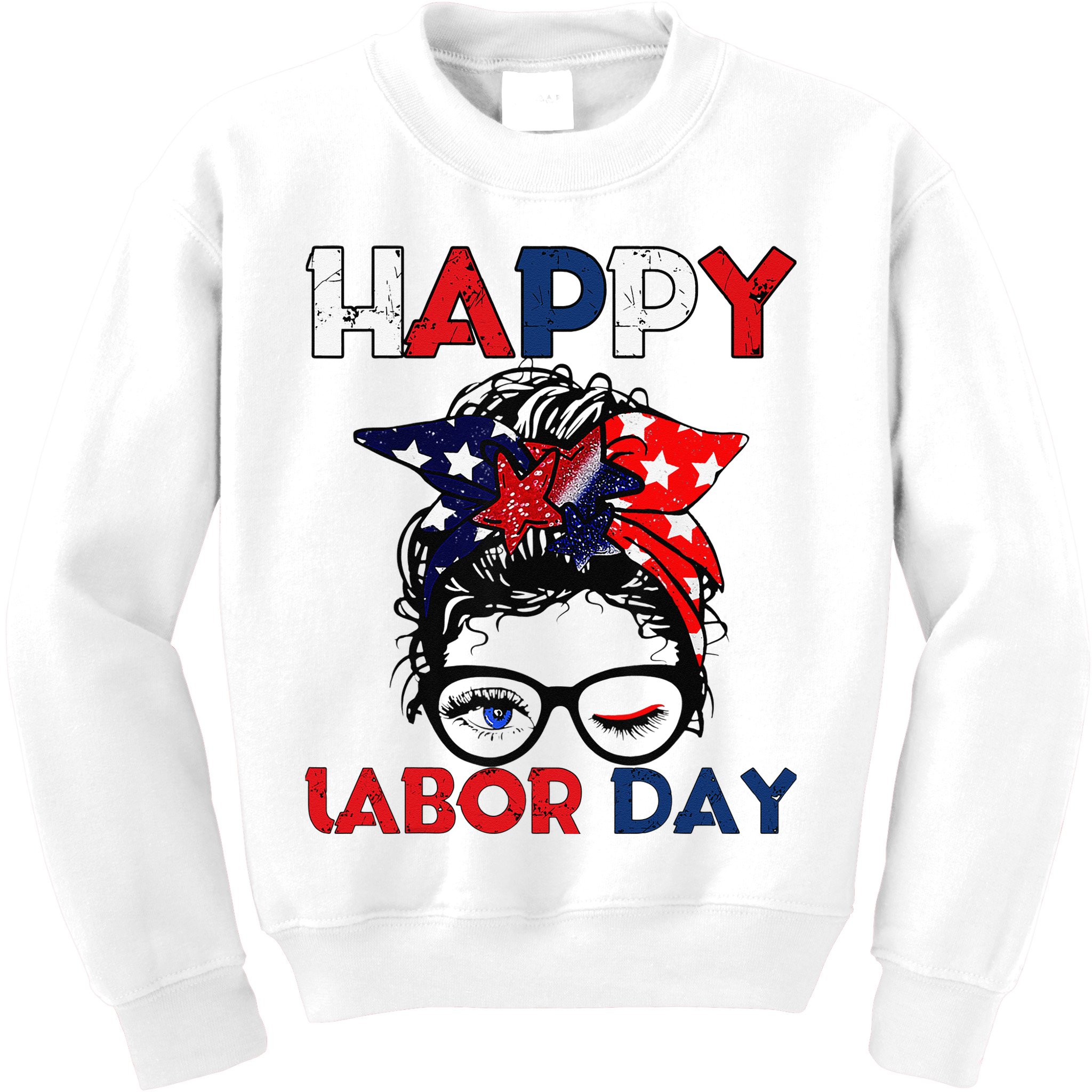 Messy Bun American Flag Labor Day Woman USA Vintage Kids Sweatshirt