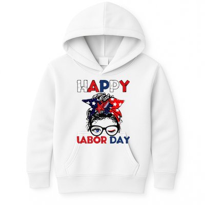 Messy Bun American Flag Labor Day Woman USA Vintage Kids Hoodie