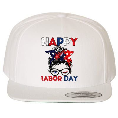 Messy Bun American Flag Labor Day Woman USA Vintage Wool Snapback Cap