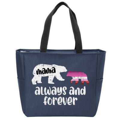 Mama Bear Always Forever Lesbian Lgbtq Pride Flag Women Zip Tote Bag