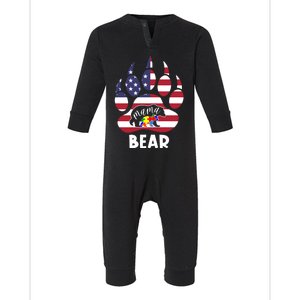 Mama Bear Autism American Flag 4th Of July Patriotic Mom Gift Infant Fleece One Piece