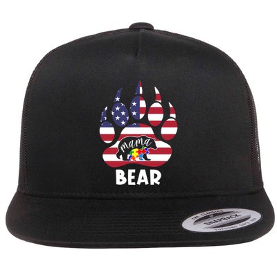 Mama Bear Autism American Flag 4th Of July Patriotic Mom Gift Flatbill Hat