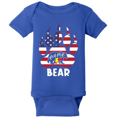 Mama Bear Autism American Flag 4th Of July Patriotic Mom Gift Baby Bodysuit