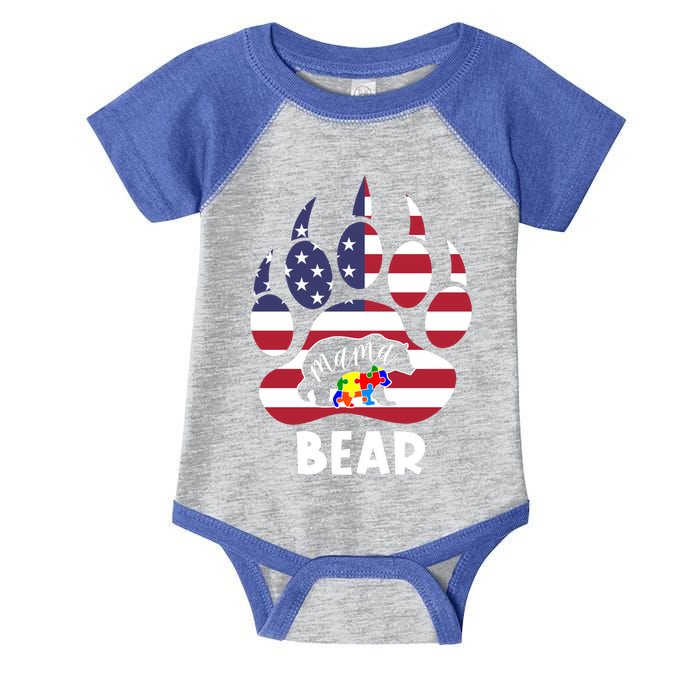 Mama Bear Autism American Flag 4th Of July Patriotic Mom Gift Infant Baby Jersey Bodysuit