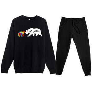 Mama Bear Autism Awareness Sweater Proud Mom Grandma Gift Premium Crewneck Sweatsuit Set