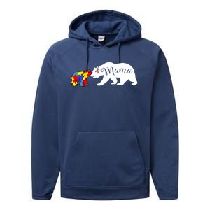 Mama Bear Autism Awareness Sweater Proud Mom Grandma Gift Performance Fleece Hoodie